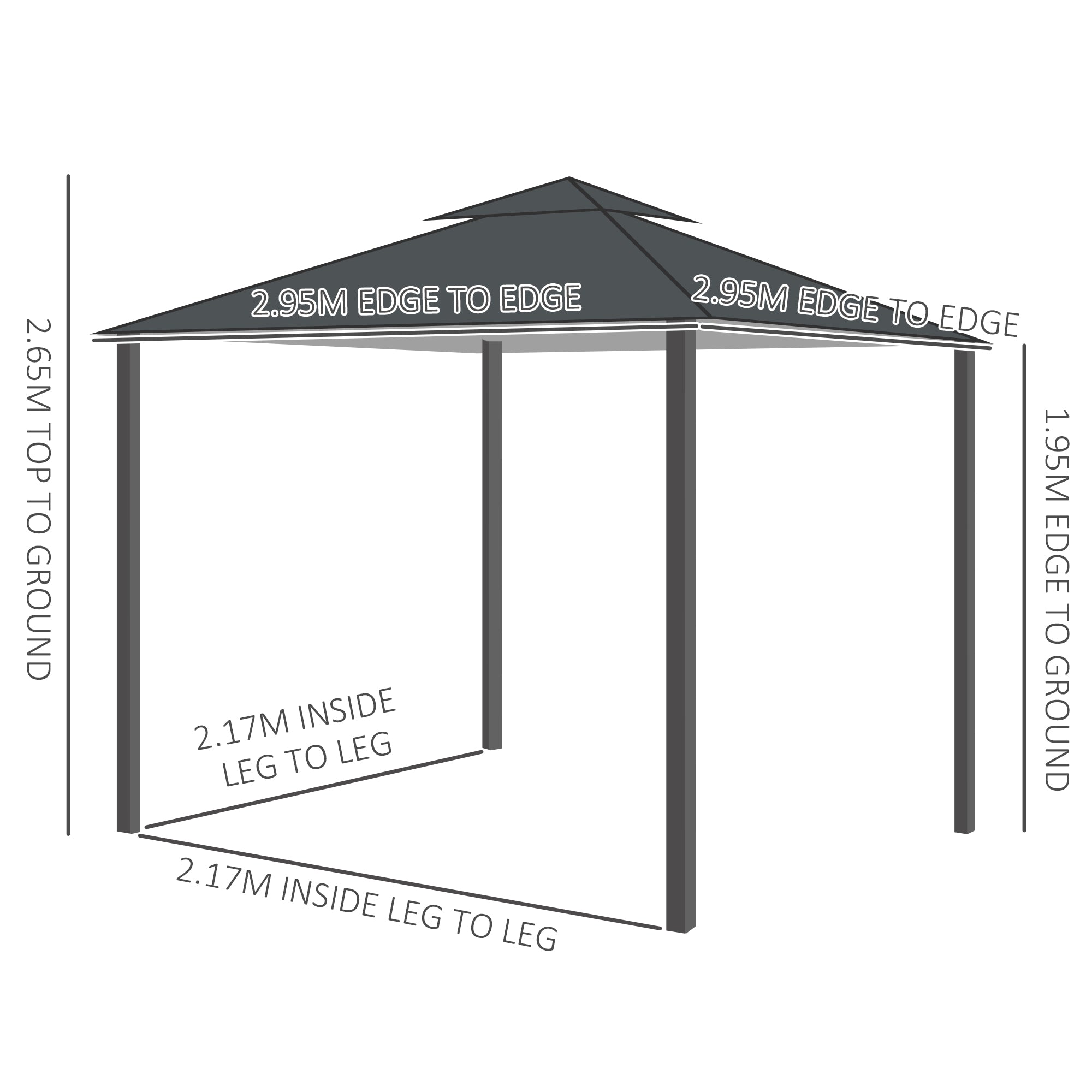 Garden Gazebo Double Roof Canopy Shelter with Sidewalls, Dark Grey