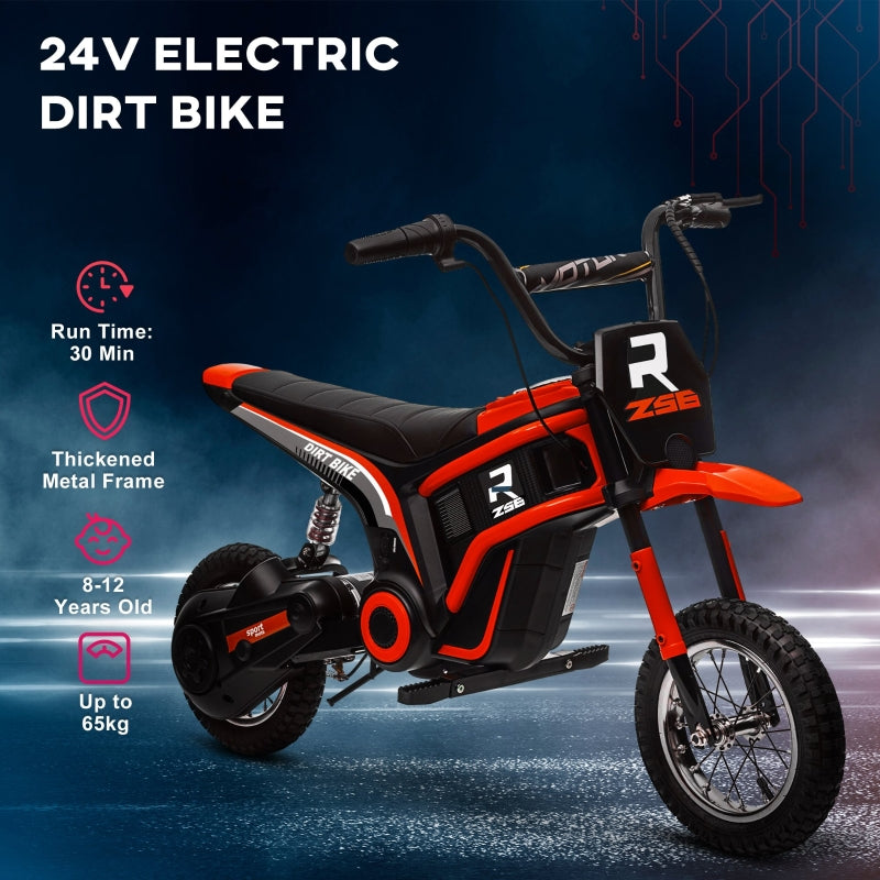 Electric Motorbike, 24V, Twist Grip Throttle, 16km/h Max Speed - Red