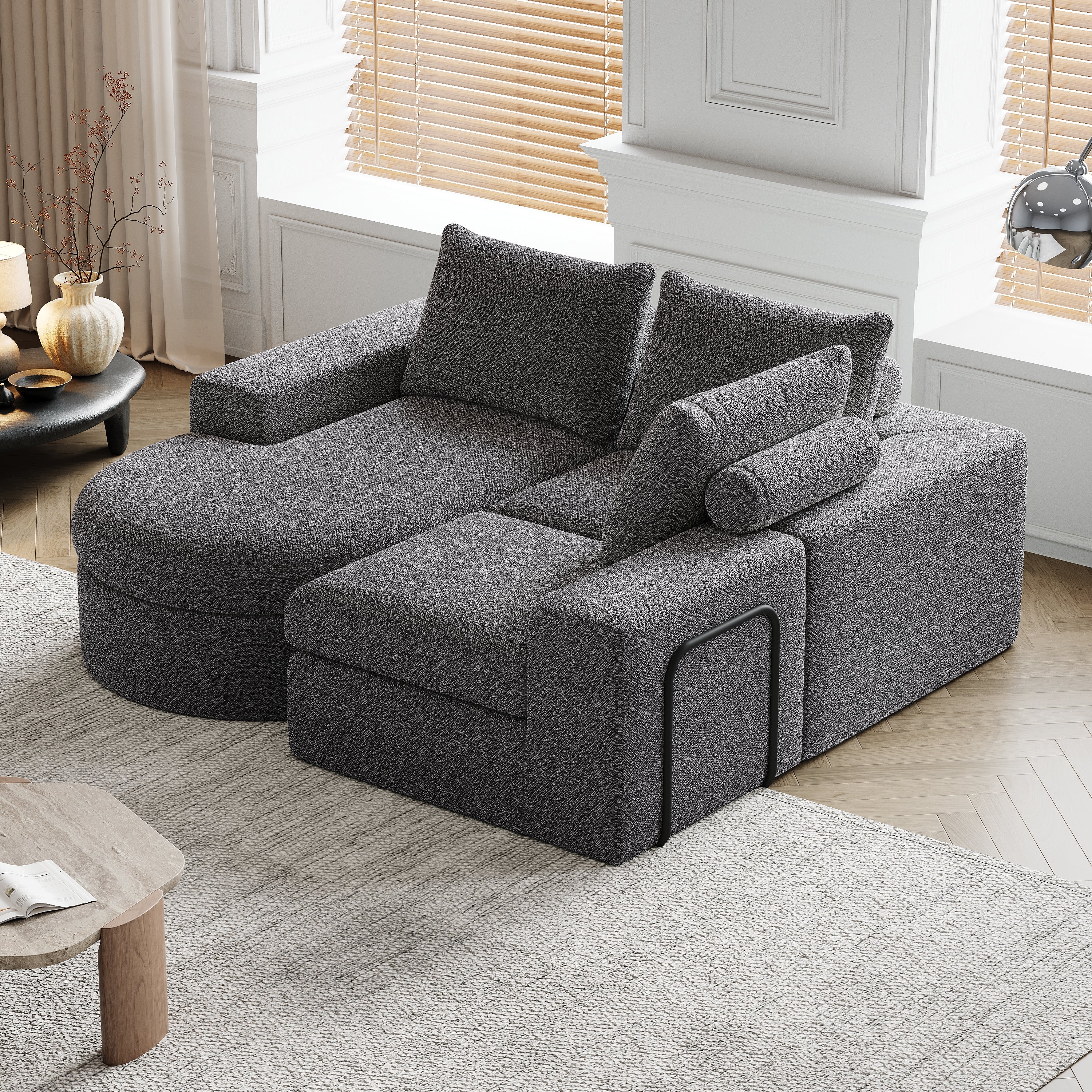 Chenille Sofa, Curved Modular L-Lounger, Foam Compressed