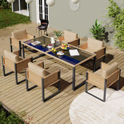 Polyrattan Dining Set 6-Person Armchairs Removable Covers
