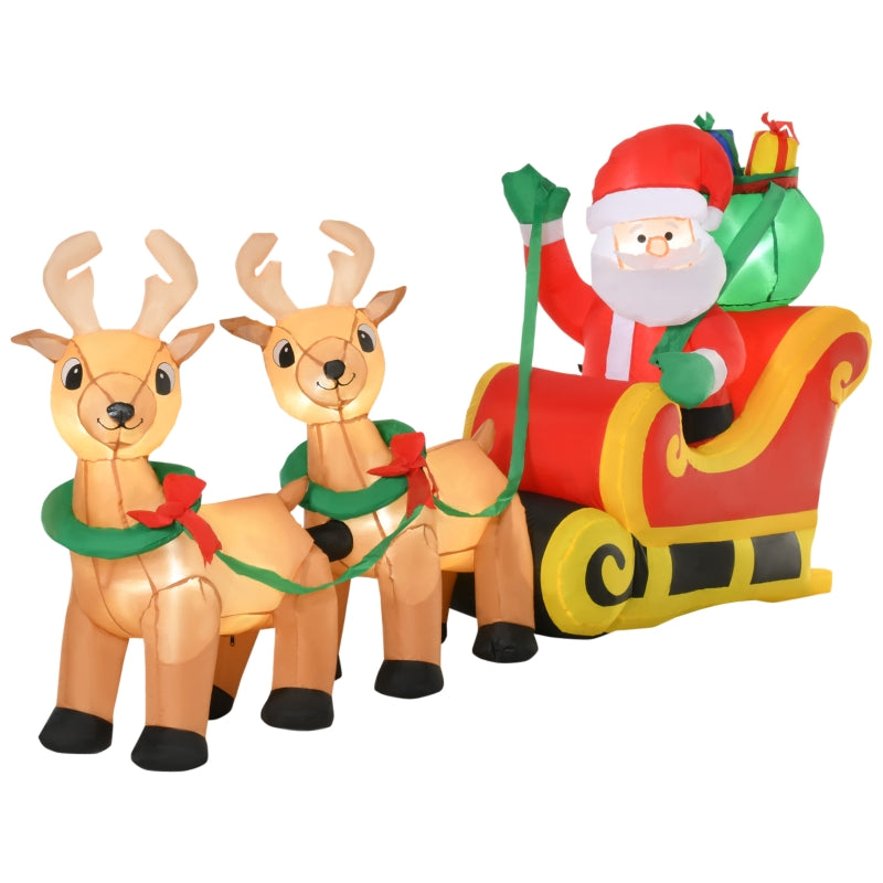 Christmas Inflatable Santa Claus on Sleigh, 8ft LED Lighted Decoration, Polyester
