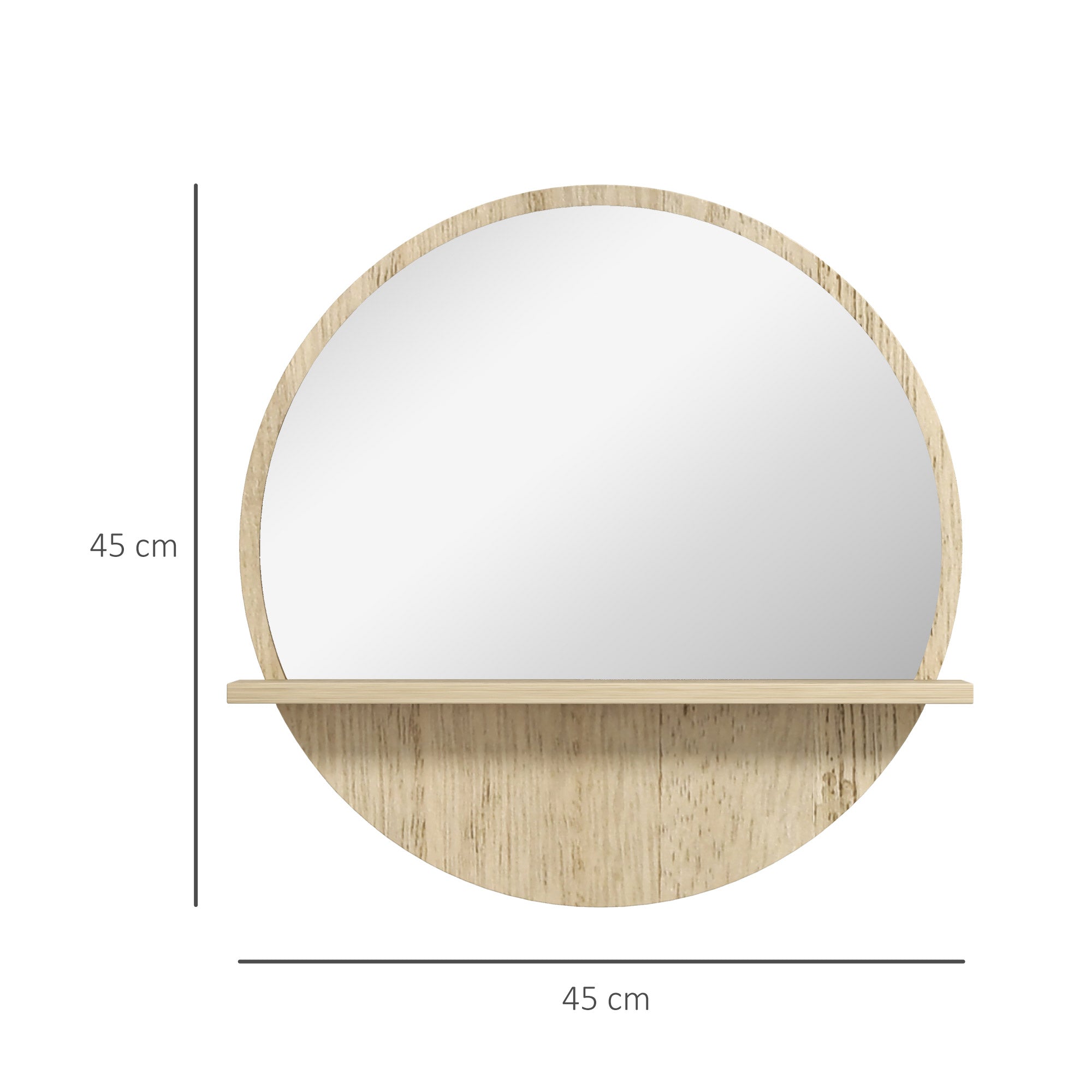 Kleankin Round Home Mirror with Shelf - Natural Wood Effect