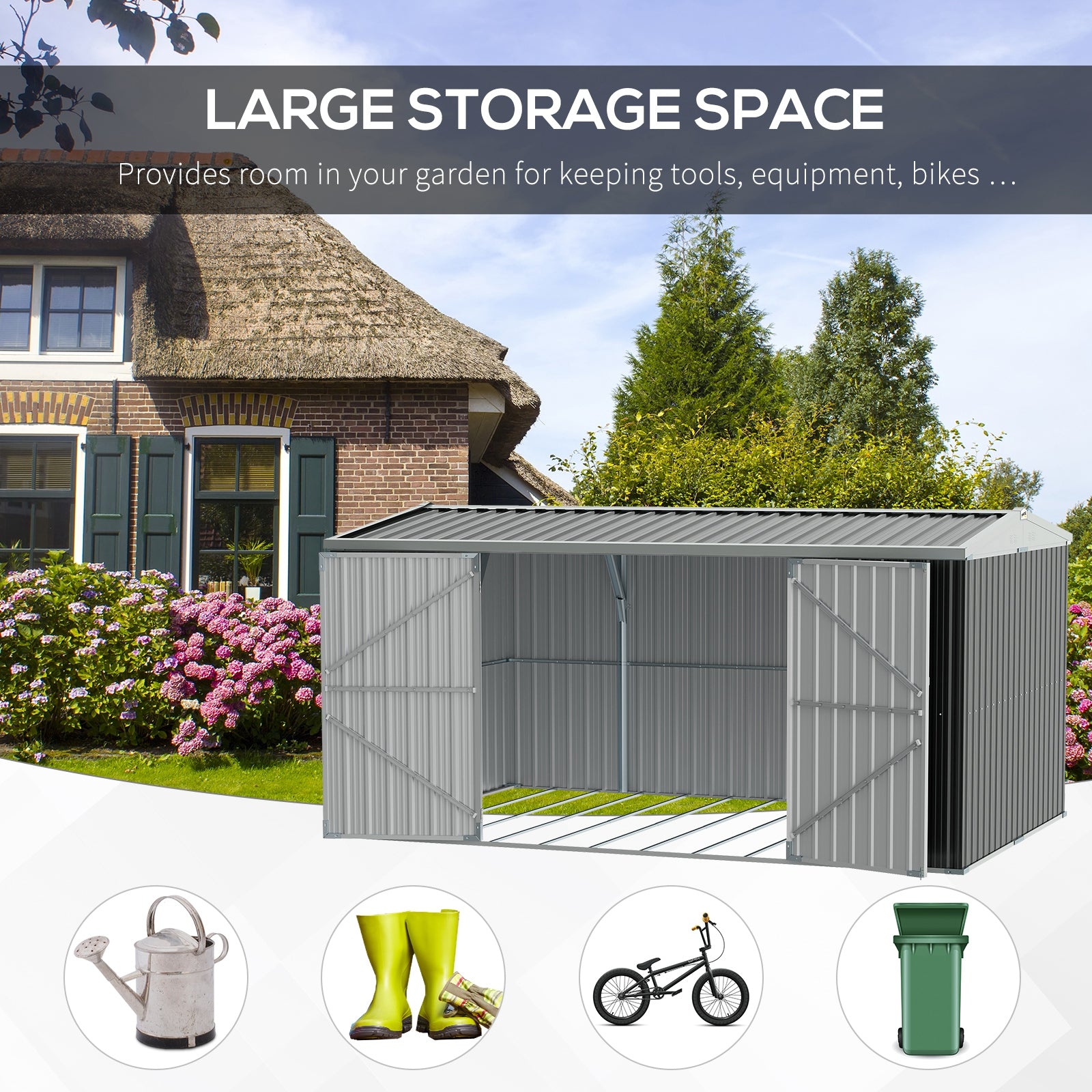 Outdoor Garden Metal Storage Shed 14 x 8ft with Lockable Door, Grey