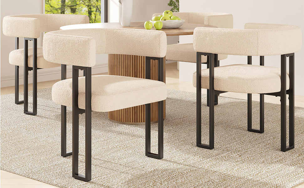 Dining Chairs, Ergonomic with Curved Backrest (4-Piece Set), High-Quality Fabric, Beige