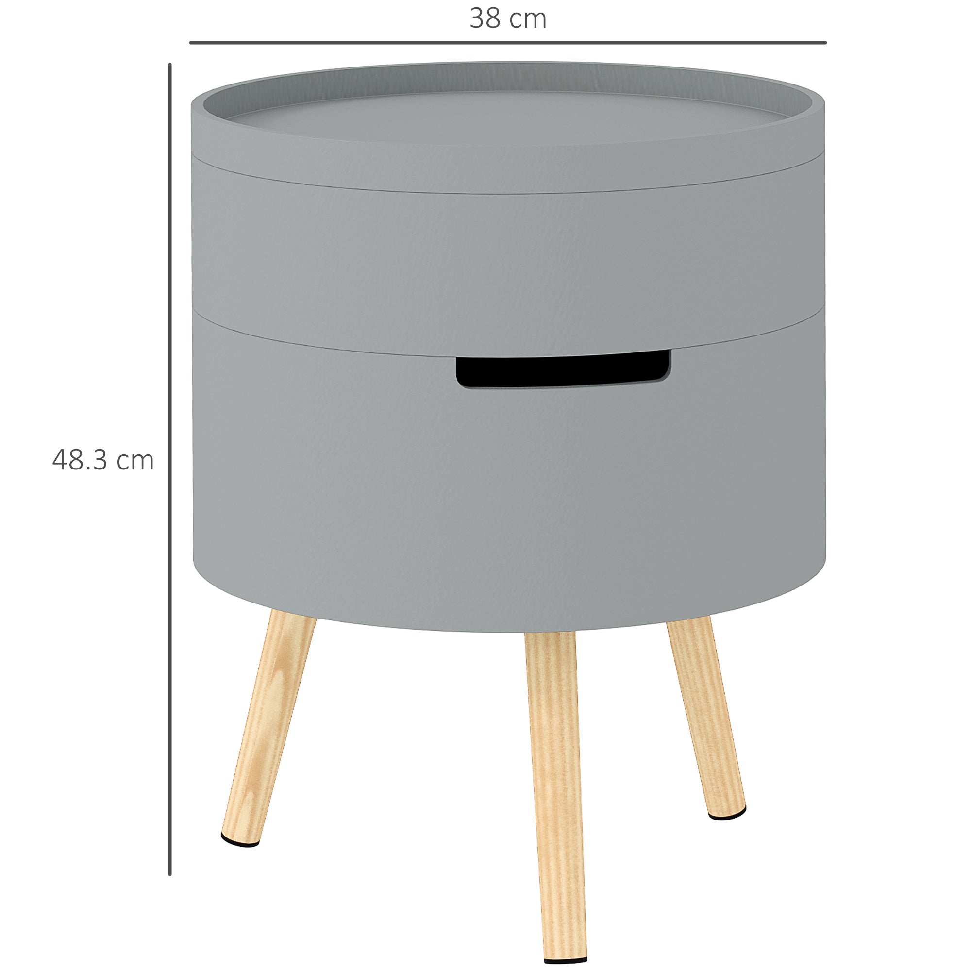3-Tier Coffee Table, Round End Table with Hidden Storage and Detachable Tray, Grey