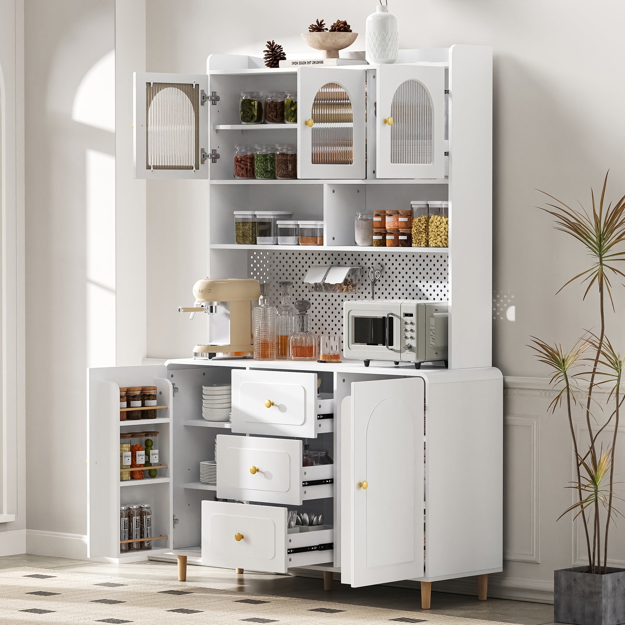 Tall Cabinet Pegboard Bar Storage Drawers White