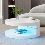 Coffee Table Swivel 360° LED Light Cylindrical MDF White