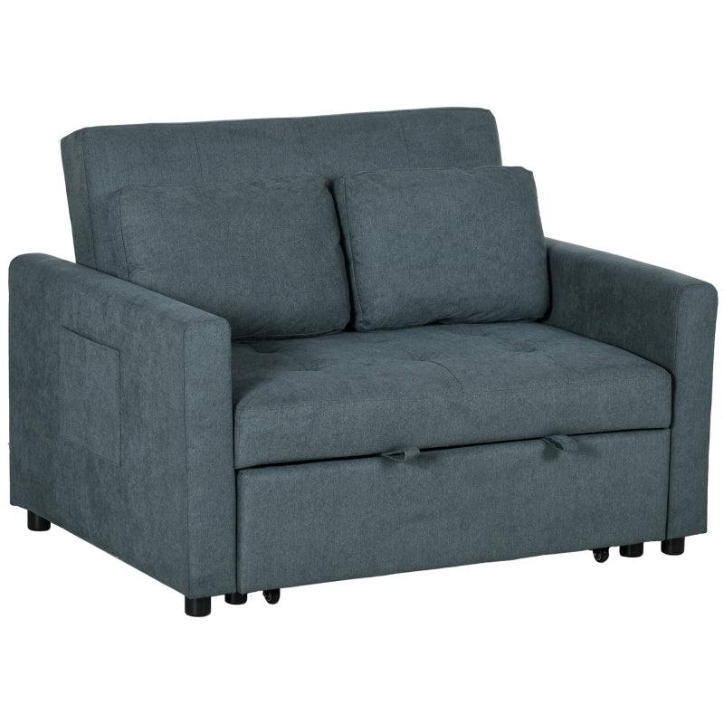 Loveseat Sofa Bed, Convertible Settee with 2 Cushions and Side Pockets, Charcoal Grey