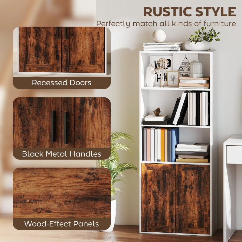 5-Tier Bookcase with Adjustable Shelf and Closed Cupboard, Rustic Brown