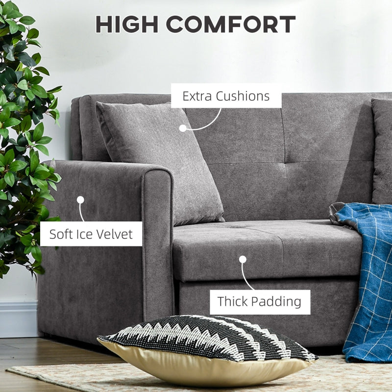 2 Seater Sofa Bed Convertible Settee with Hidden Storage, Velvet Grey