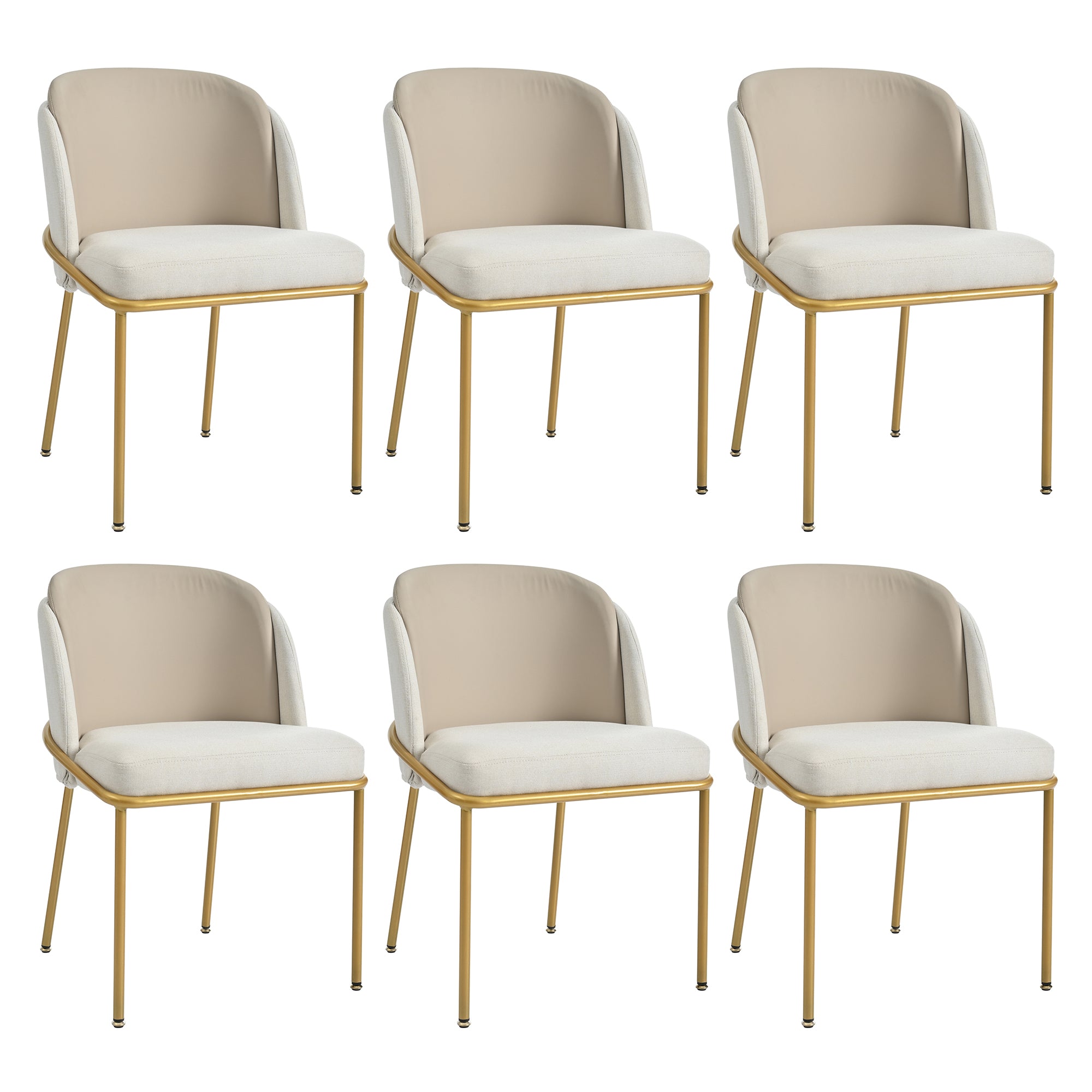 6 Modern Chairs, Angled Legs Adjustable Feet, Beige