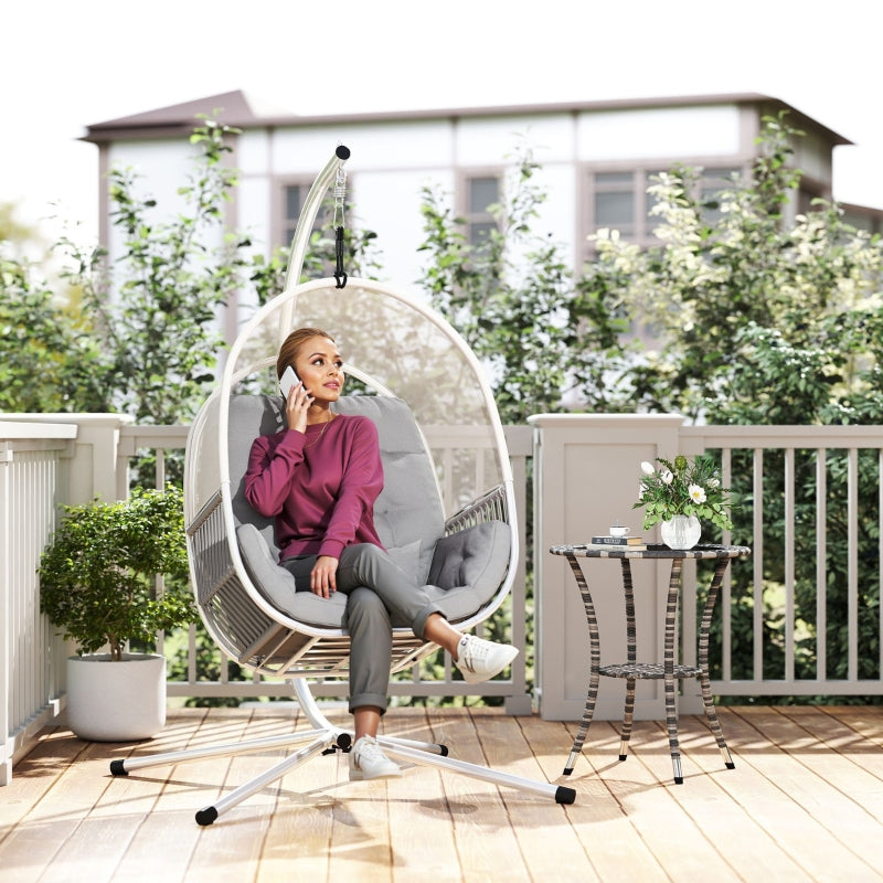 Hanging Egg Chair Swing Hammock with Stand, Cushions, Adjustable Height Steel Frame, Light Grey