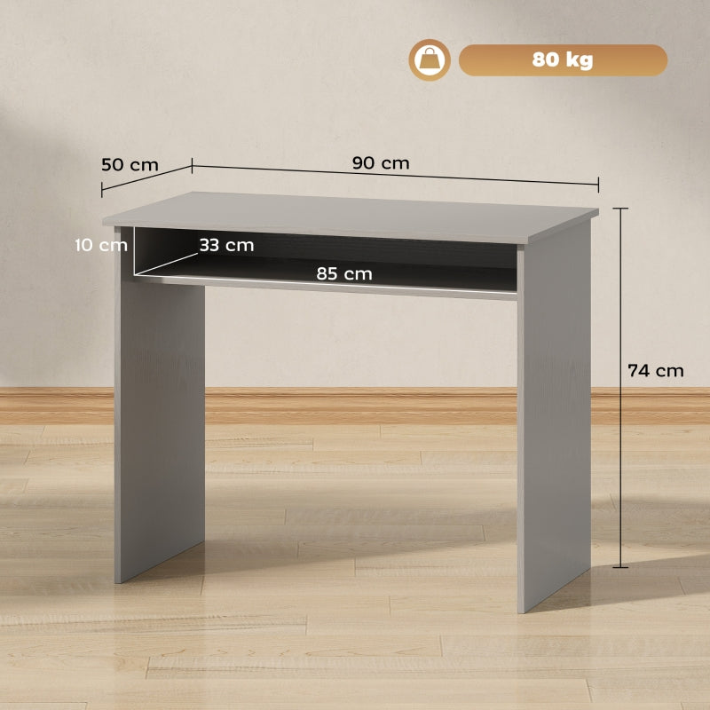 Modern Computer Desk, Small Writing Desk with Storage Shelf, Grey