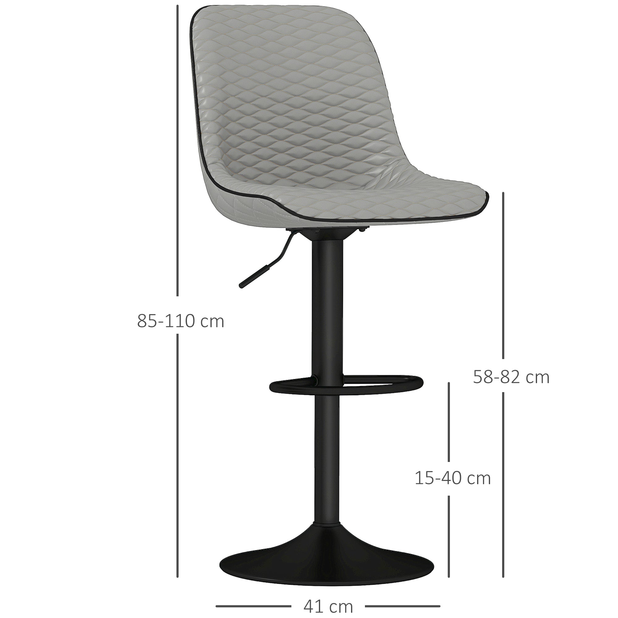 Bar Stools Set of Two Adjustable Height Faux Leather Grey