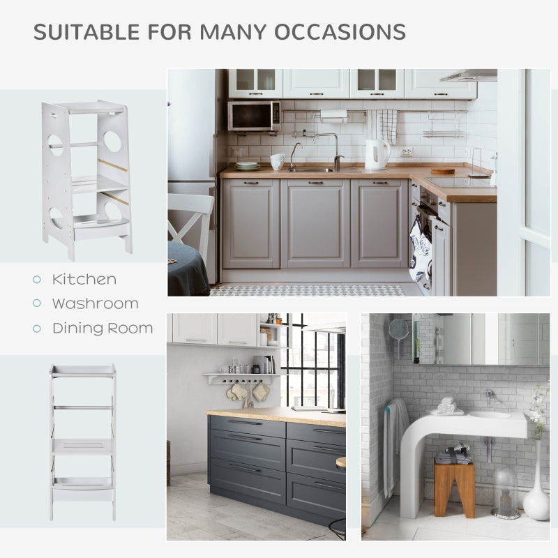 Kids Step Stool Toddler Kitchen Tower with Adjustable Platform, Grey