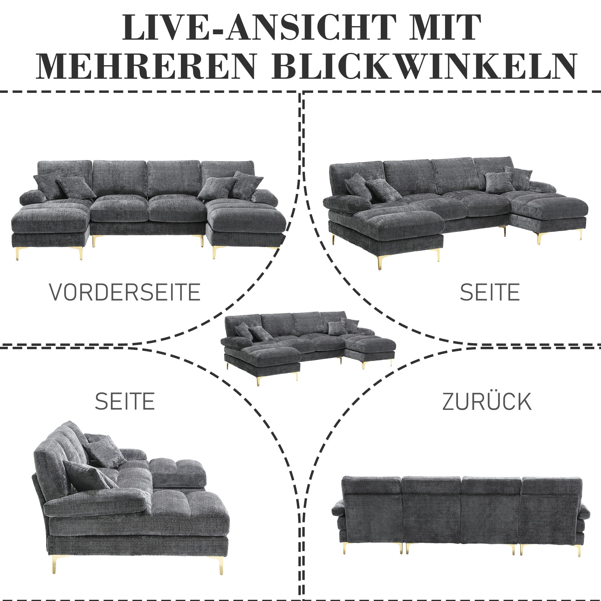 Chenille U-Shape Sectional Sofa, Large with Double Reclining Seats, Modern
