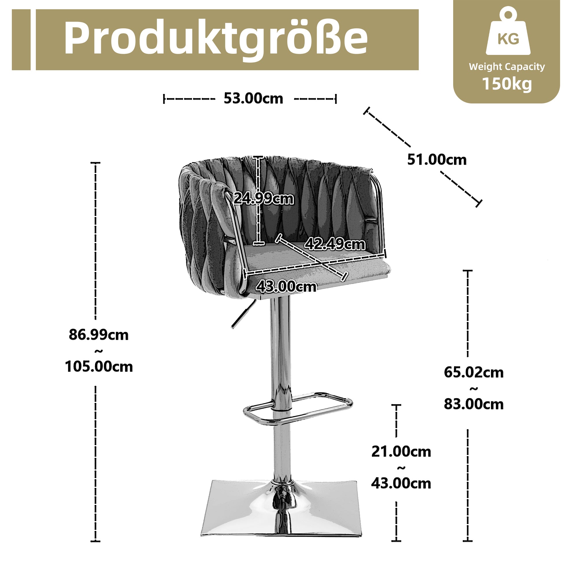 Vintage Bar Stool with Backrest and Footrest, Counter Height Dining Chair