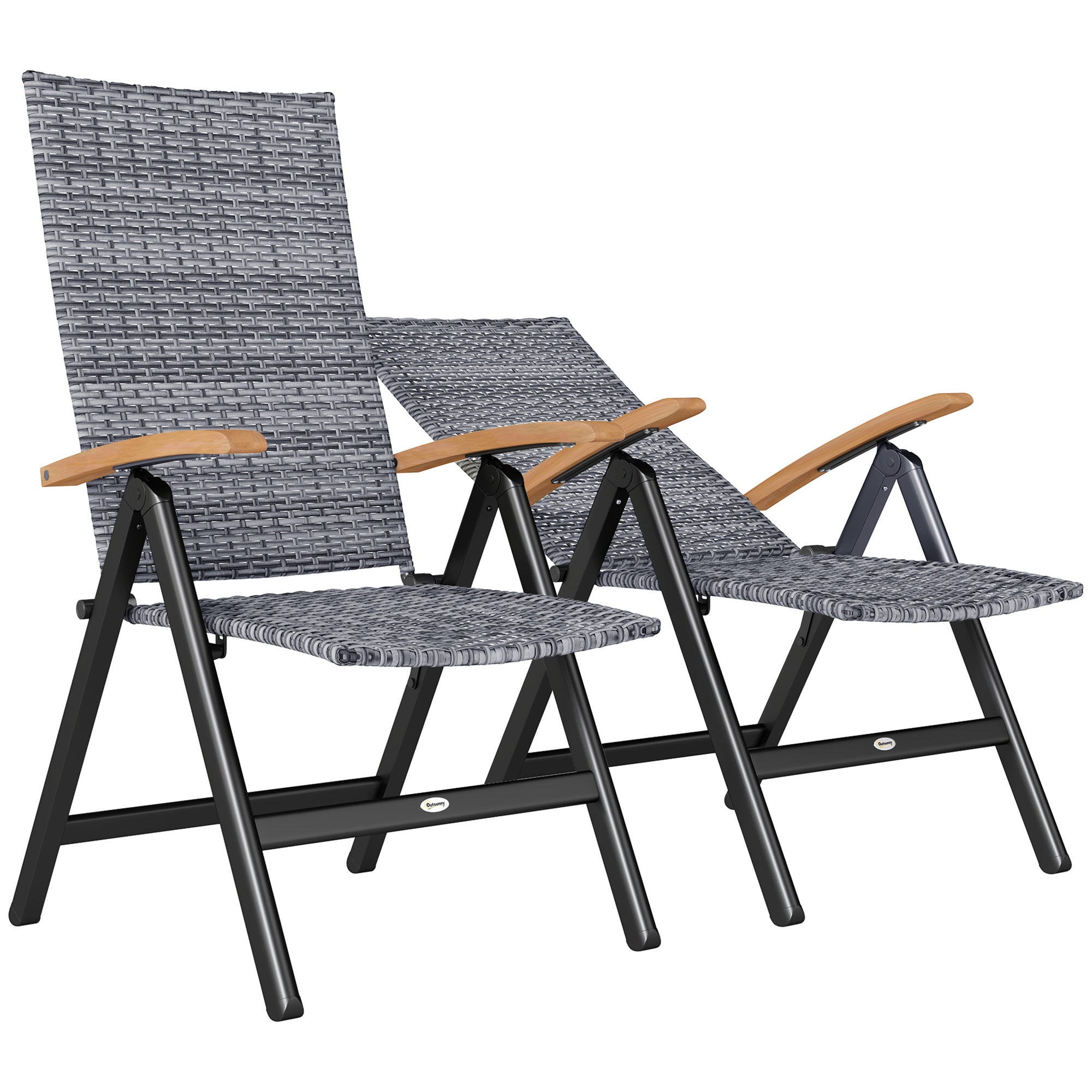 2 Pieces Folding Dining Chairs 5-level Reclining High Back Rattan Light Grey