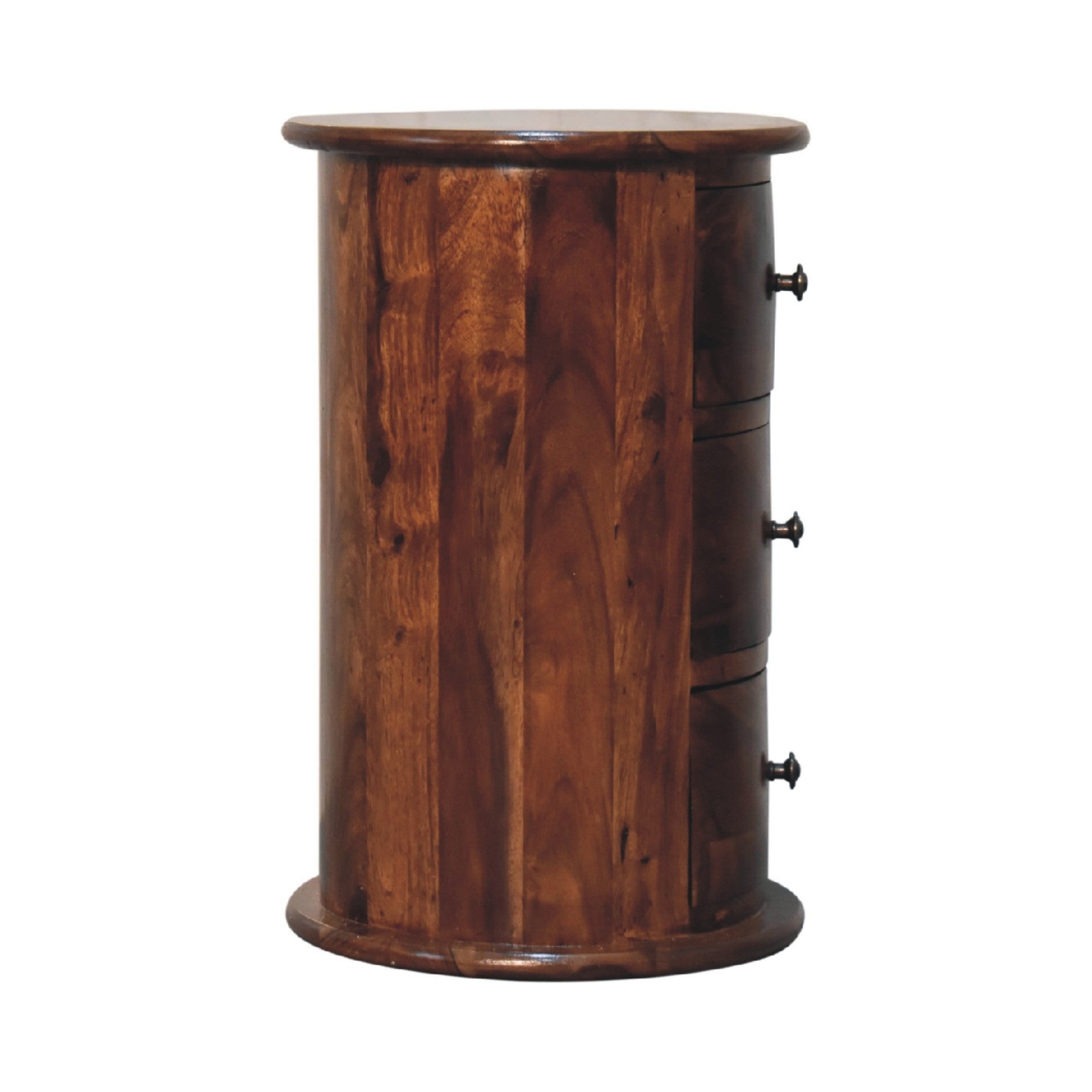 Solid Wood Drum, 3 Drawers, Dark Brown Chestnut Sheesham