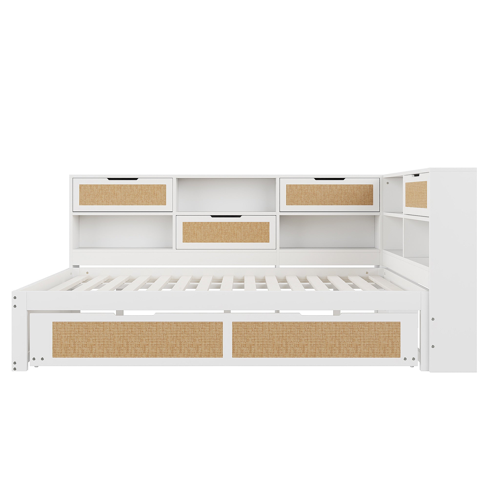 Sofa Bed, 140*200 Multifunctional with Pull-out & Storage, Wooden White