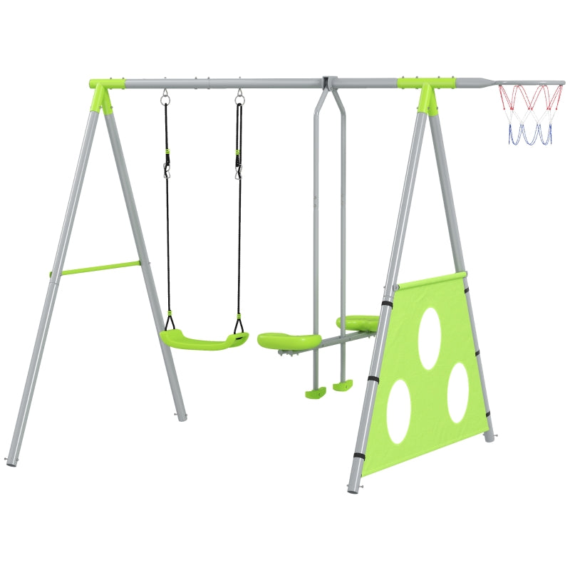AIYAPLAY Outdoor Swing Set, Children's Swings, Adjustable, Steel, Green