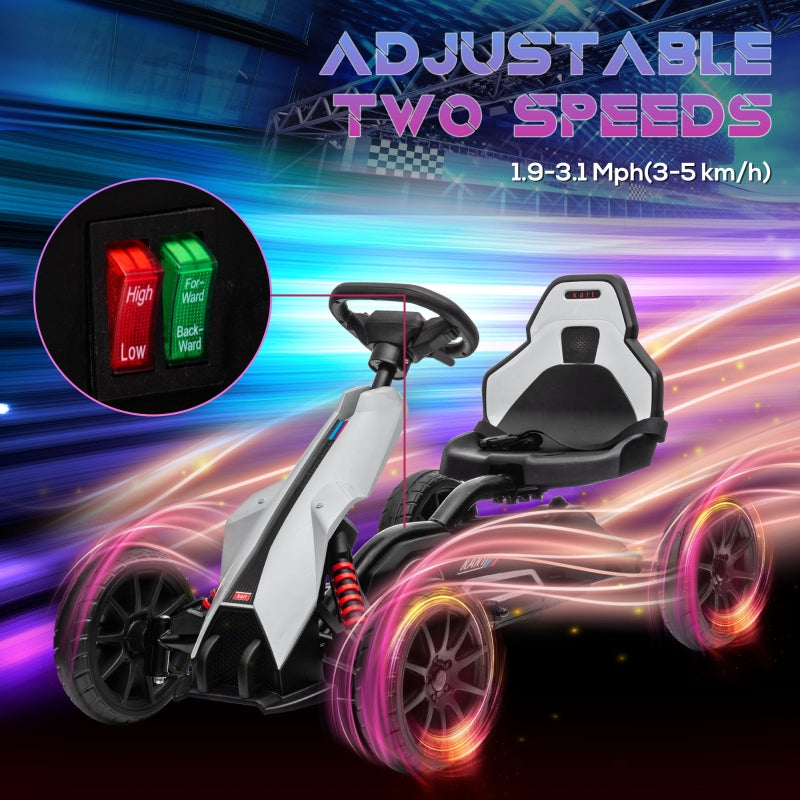 Electric Go Kart 12V Ride-On Racing with Forward Reversing, Rechargeable Battery, 2 Speeds - White