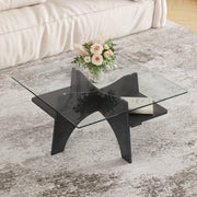 Modern Square Side/Coffee Table Tempered Glass 80cm - Black Wood Look