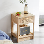 Rattan Side Table with Drawer H55xW40xD40cm Natural Wood Look