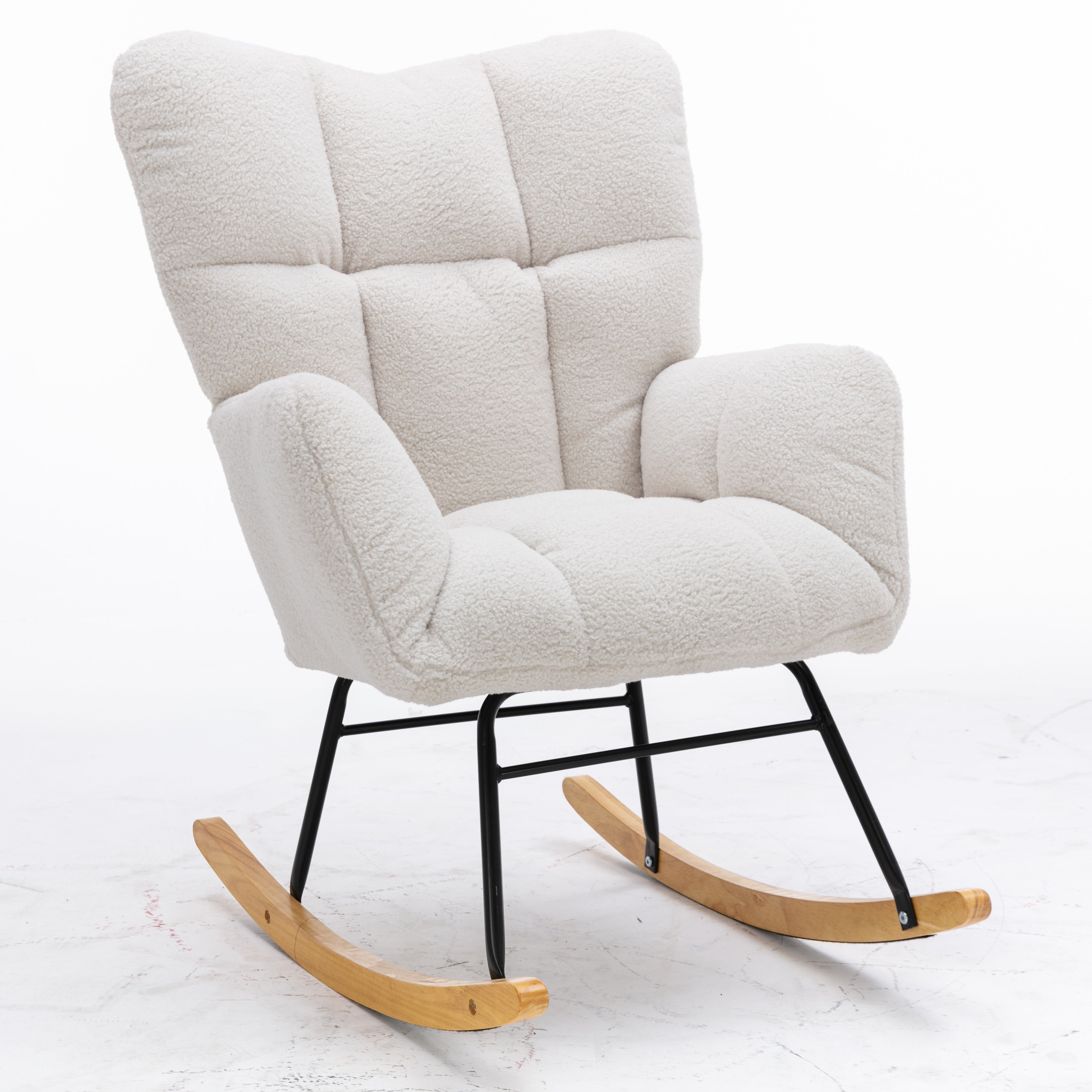 Mid Century Modern Rocking Chair with Tufted Cover, Padded Seat, White