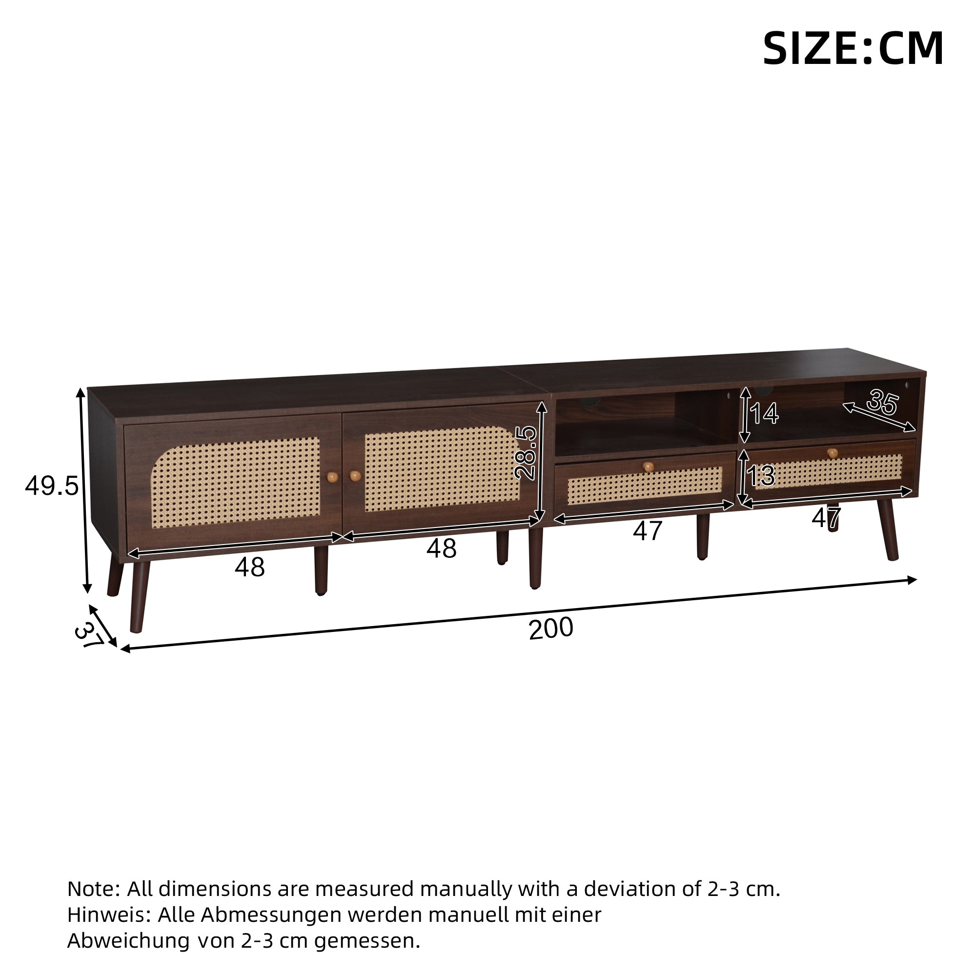 TV Cabinet, 80-inch with Rattan Doors & Drawers, Brown