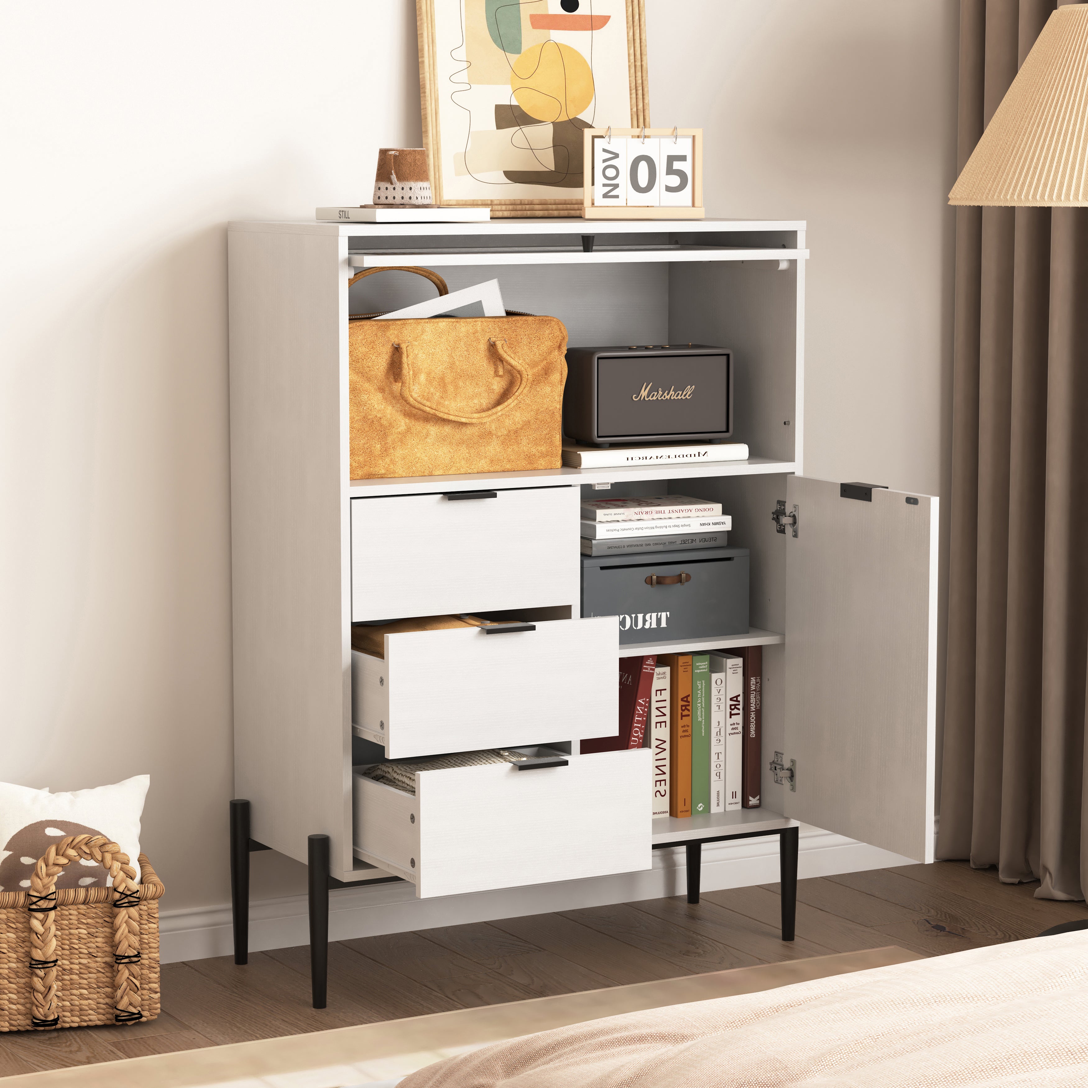 Sideboard with 3 Drawers 1 Glass Door Storage 85x40x120cm - Wooden