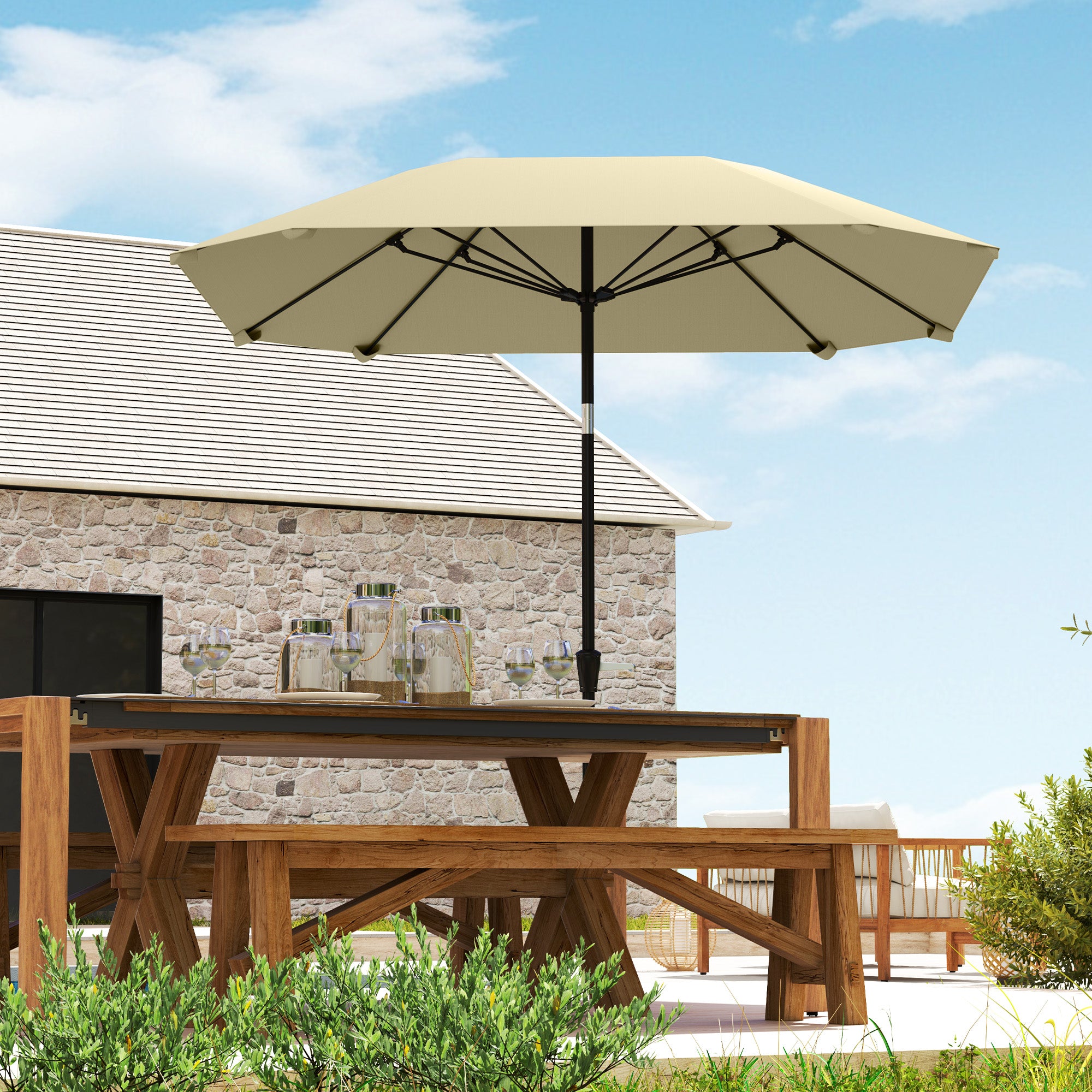 Parasol, Octagonal Folding Beach Patio, Beige