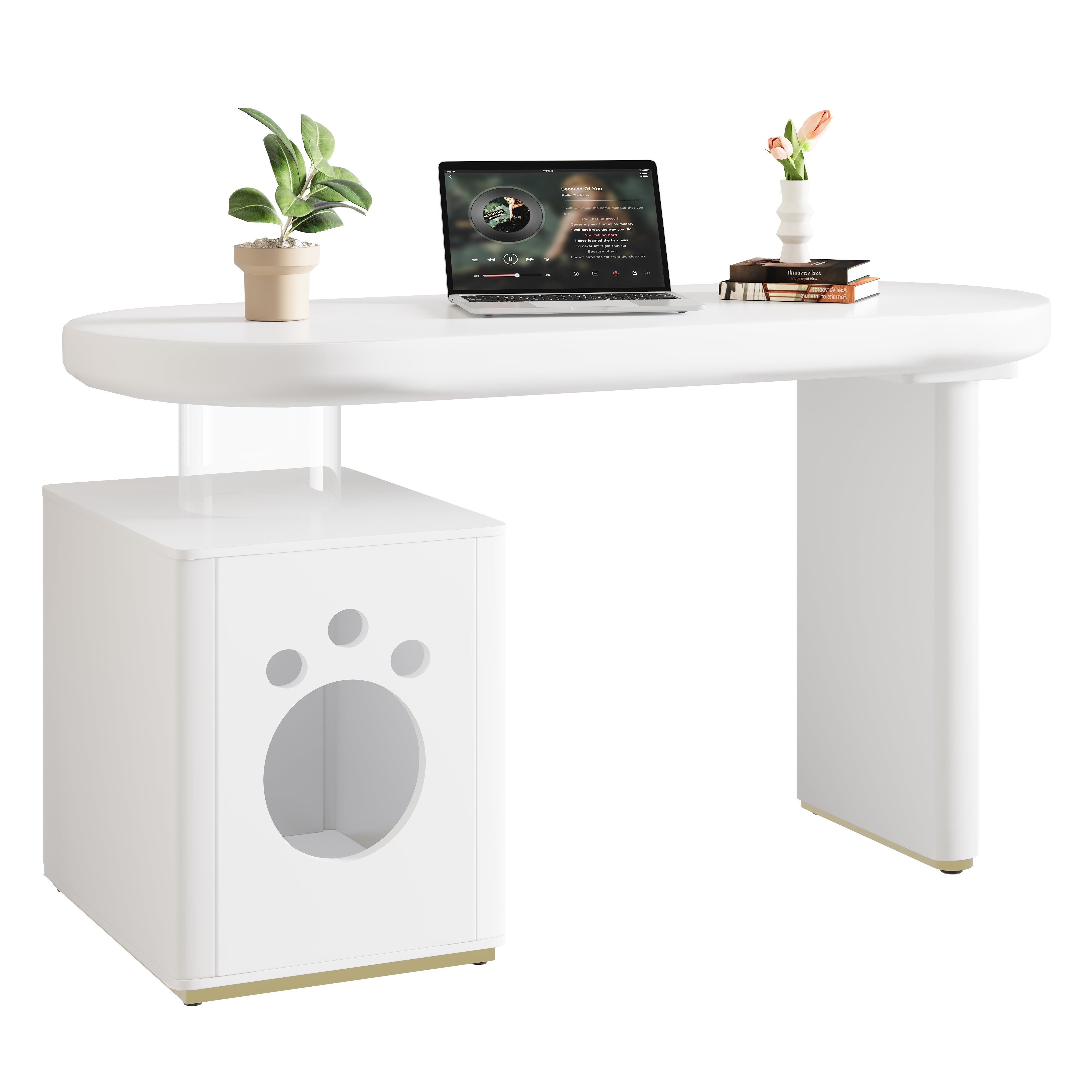 Desk with Pet Bed – 117x50x76 cm, Lacquered, Stable, White French Style