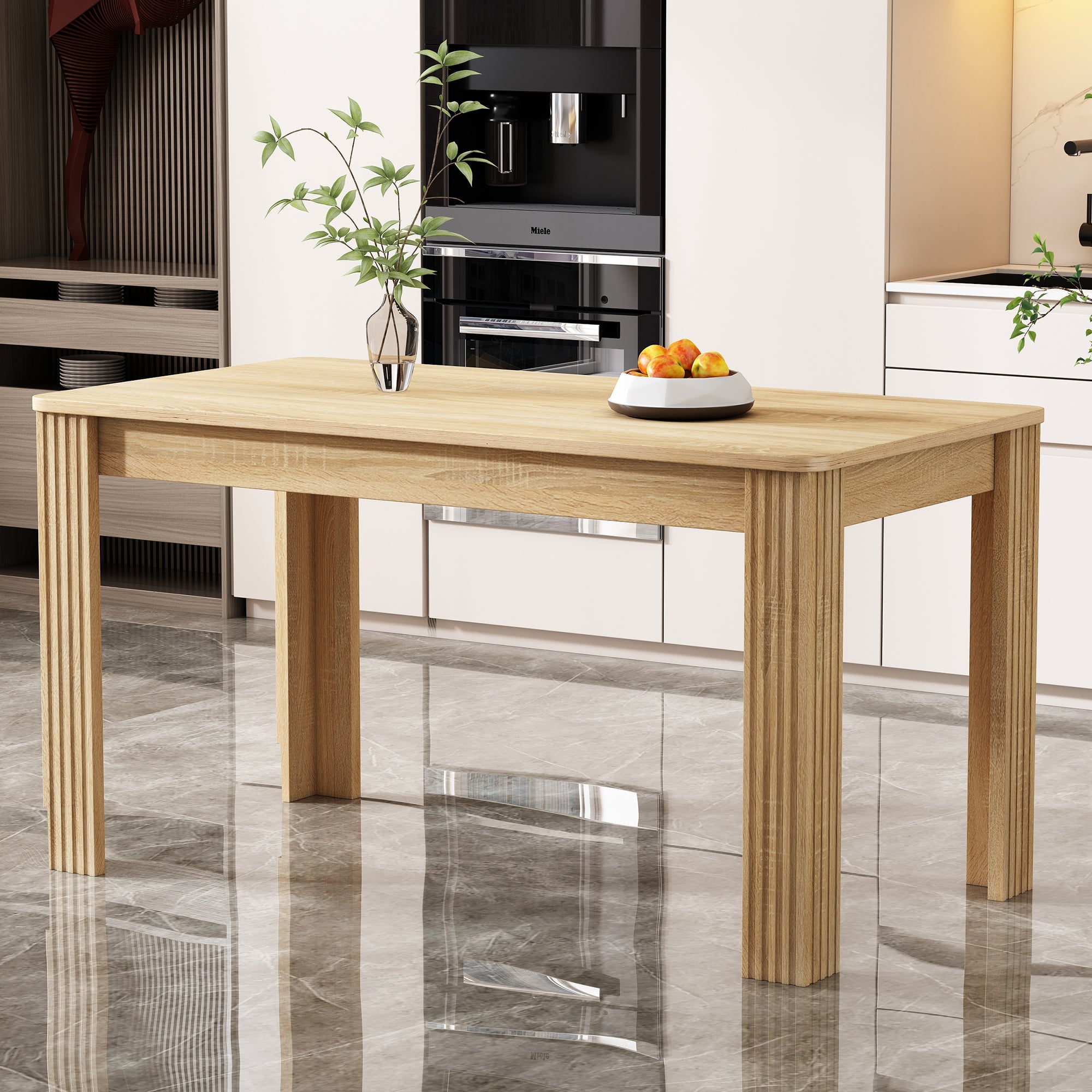 4 Seater Dining Table, Rectangle Modern Kitchen & Dining Room Furniture, Oak Colored MDF Wood