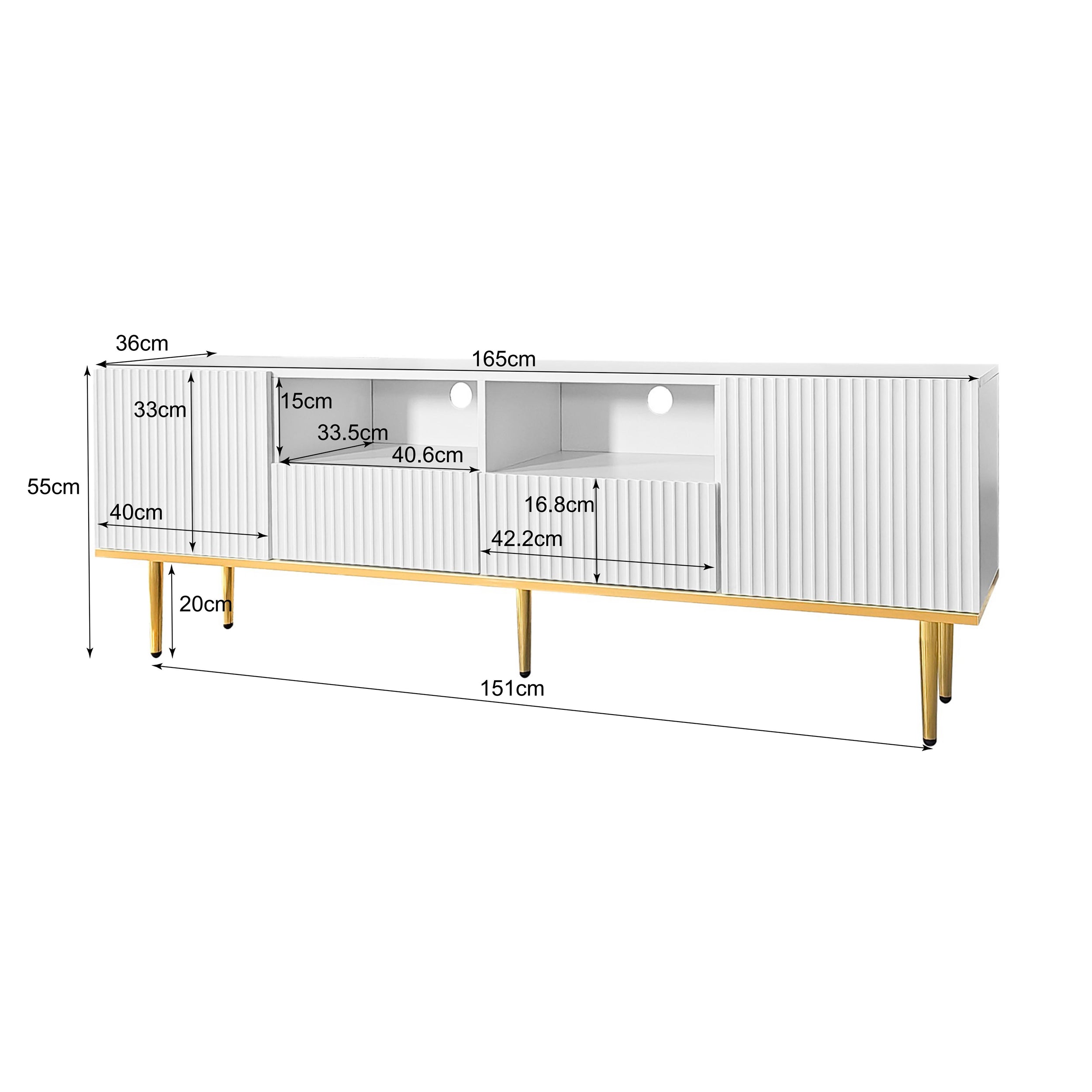 TV Cabinet, Modern with Gold Legs and Trim, Gold