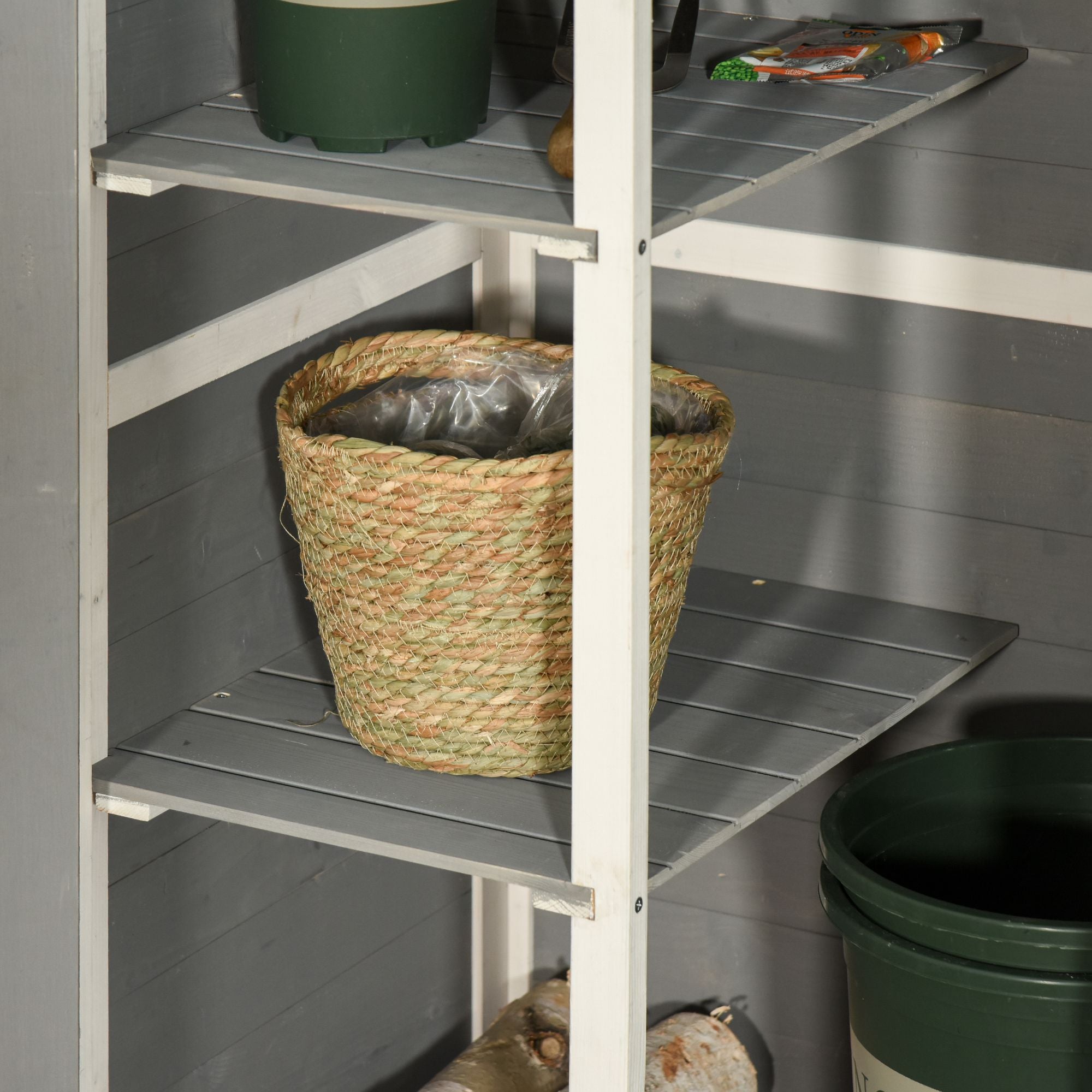 Garden Shed Tool Shed with Shelves Fir Black/Grey/White