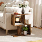 Side Table Narrow End Table Storage Shelves S-Shaped 3-Tier Rustic Brown