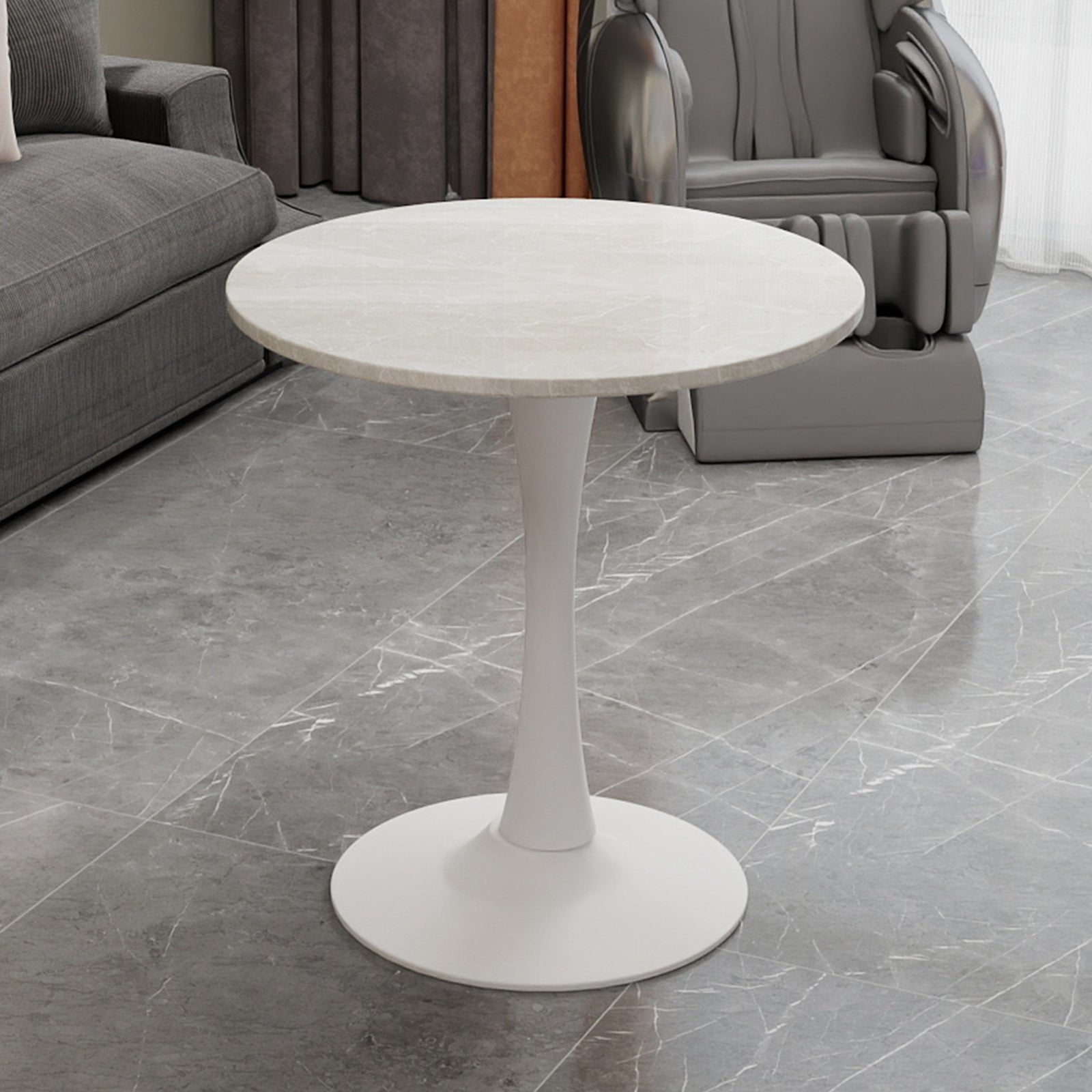 Coffee Table 27.6-inch Mid-Century Modern Round Marble Top - White