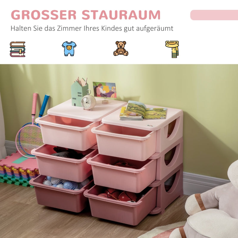 Plastic Storage Box, 6-Drawer Toy Organizer for Children's Room, Pink