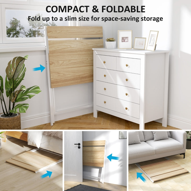 Folding Computer Desk, 81.5 cm with Monitor Shelf - Natural Wood Finish