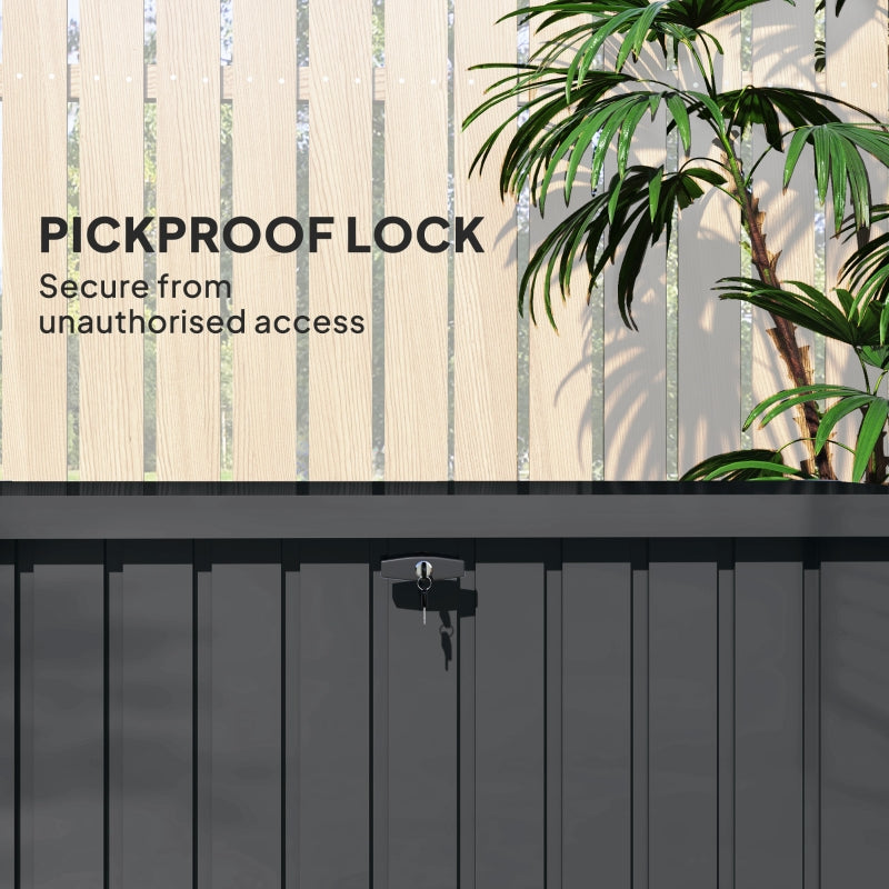 400L Garden Storage Box Lockable Galvanised Steel DARK GREY