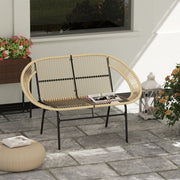 2-seater Garden Bench, Weatherproof Rattan Weave, Polyrattan Khaki