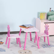 3 Pcs Kids Table and Chair Set Princess & Crown Theme for 2-4 Years Pink