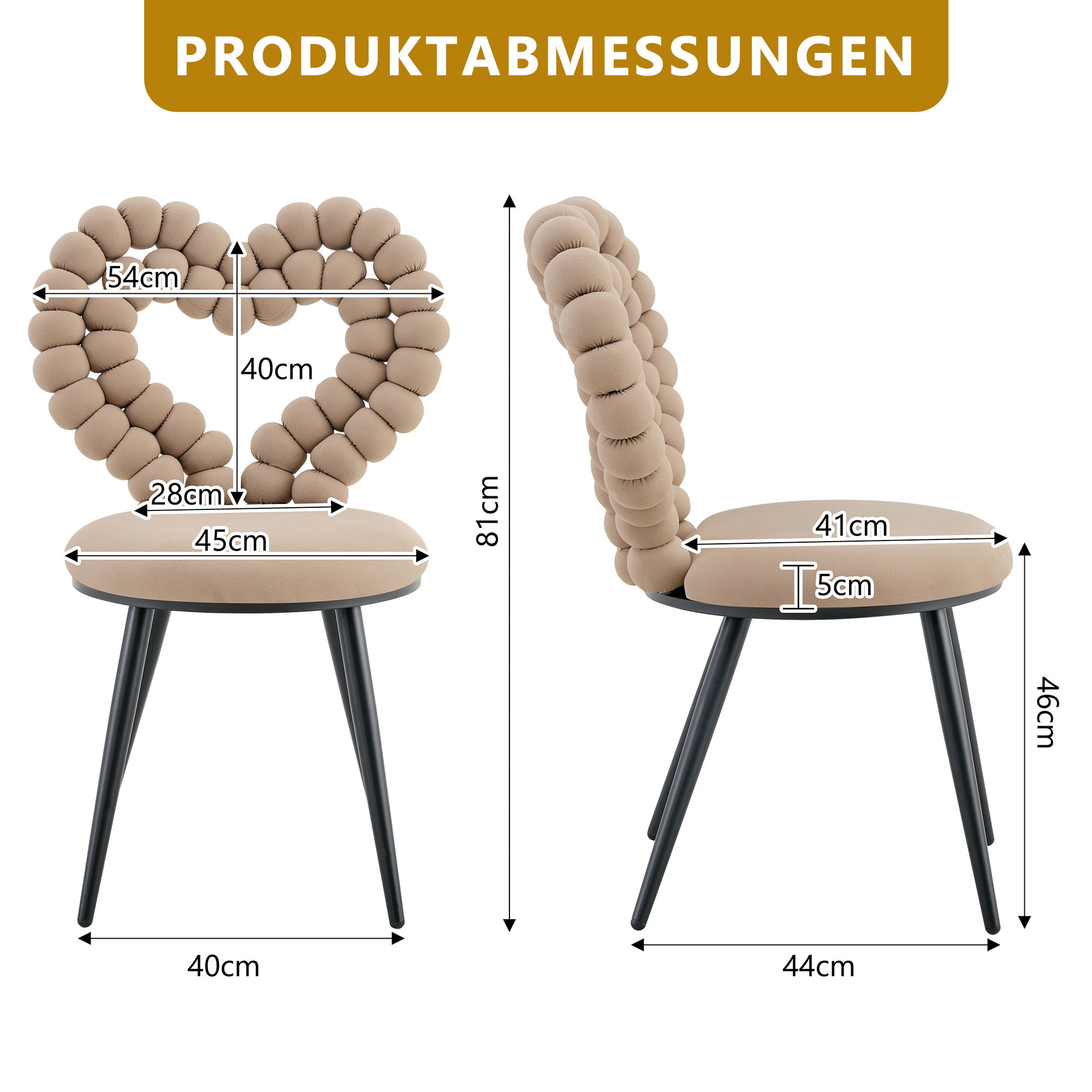 Camel Dining Chairs (Set of 2) - Triangular Cutout Backrest, Metal Legs, Velvet