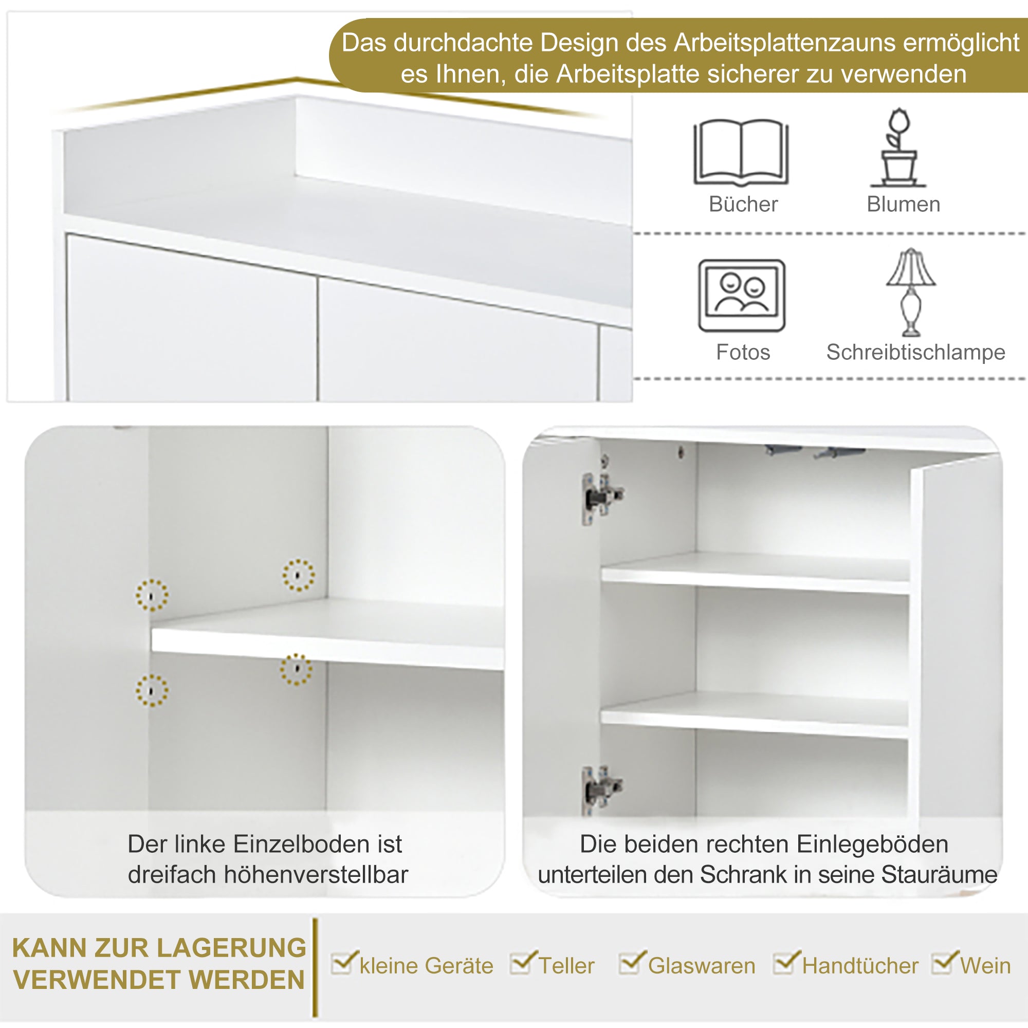 Sideboard, Minimalist 4-Door Handleless Buffet Cabinet, White