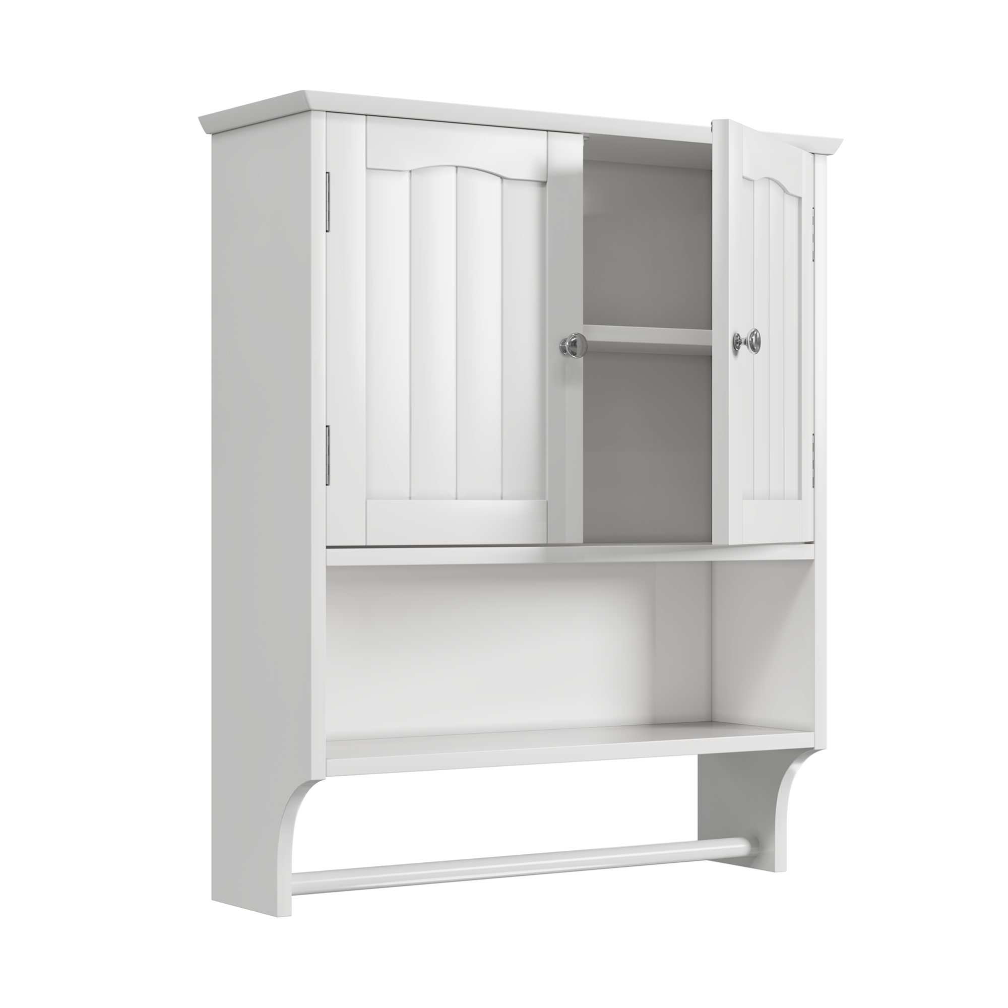 Bathroom Cabinet, Wall-Mounted Towel Rack & 2 Adjustable Shelves, White