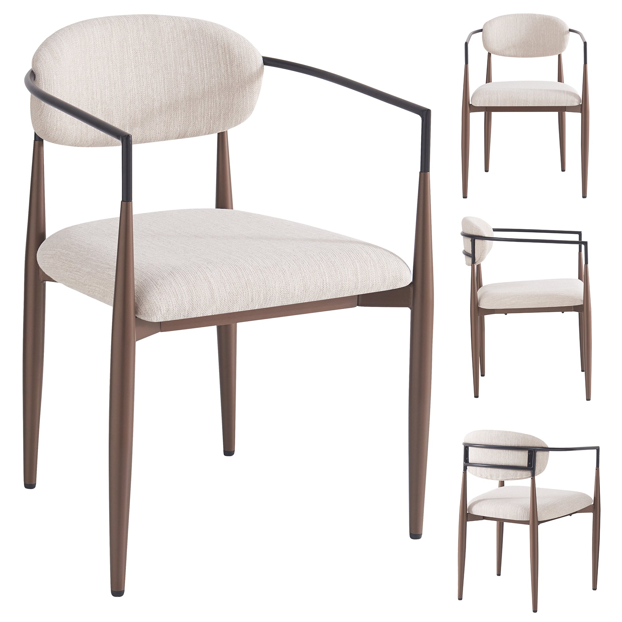 Dining Chair Set (4 Pieces), Ergonomic Modern Style Adjustable Legs, High-Quality Linen Fabric