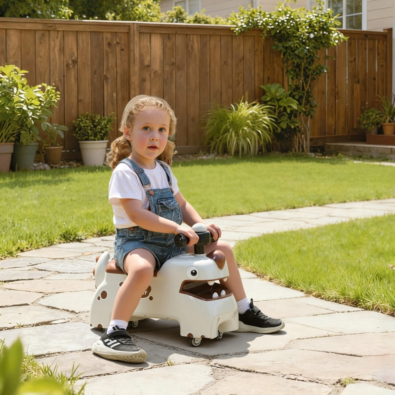 Dinosaur Push Car with Steering Wheel, Lights and Sounds, Cream White and Brown