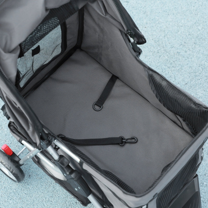 Dog Stroller Buggy, Foldable Mesh Windows Cup Holder, Dark Grey