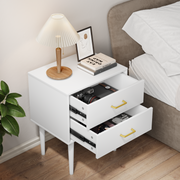 White bedside table with 2 drawers, bedroom nightstand, modern nightstand with wooden legs, 1 piece